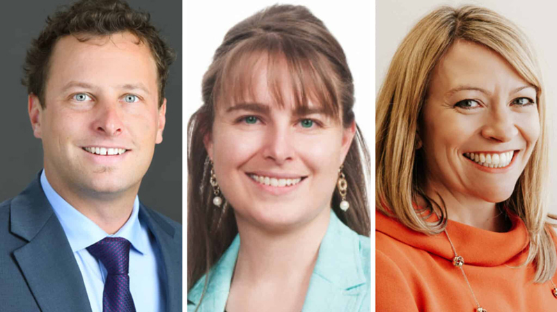 Headshots of Justin Plaskov, Elizabeth Chilcoat and Kendra Prospero
